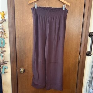 Brown Elastic Smocked Waist Wide-Leg Pants